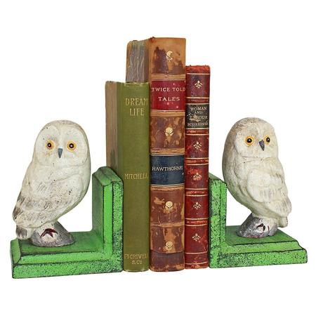 DESIGN TOSCANO Wise Snowy Owl Cast Iron Sculptural Bookend Pair SP2819